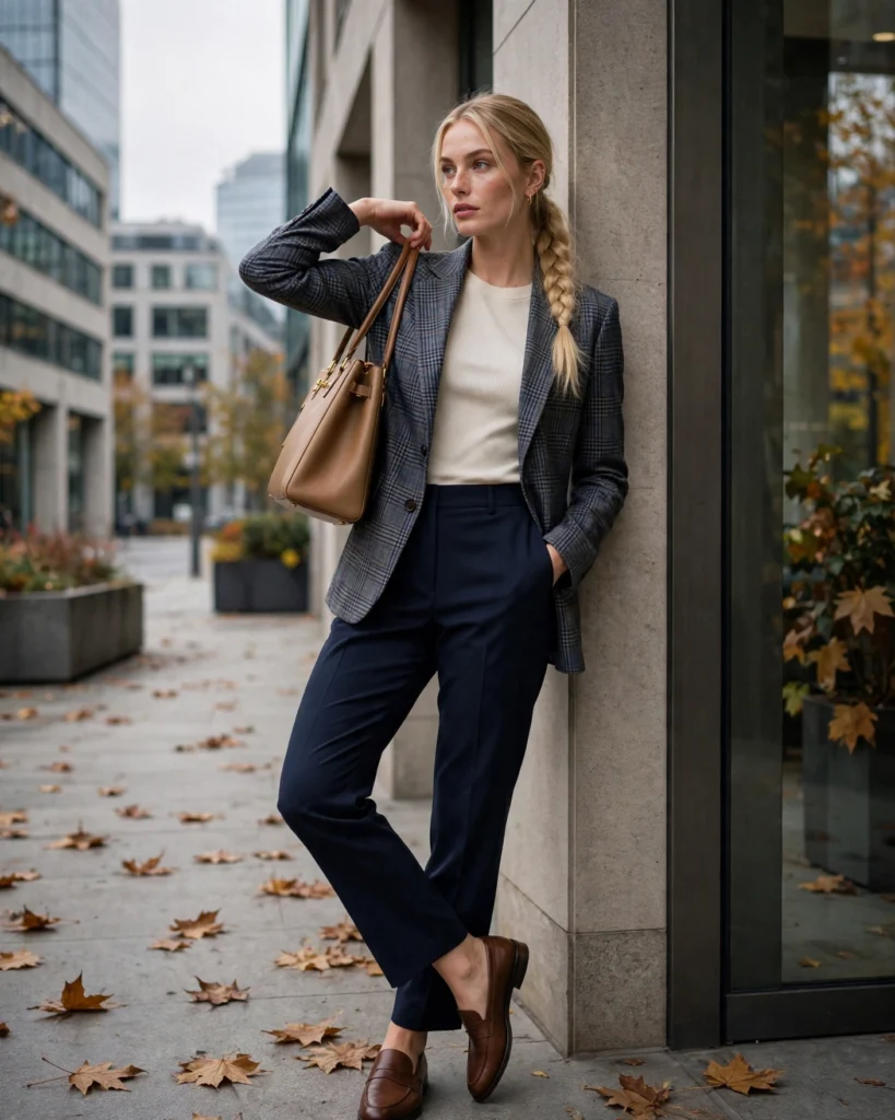 Plaid Blazer with Tailored Pants Fall Fashion Outfit