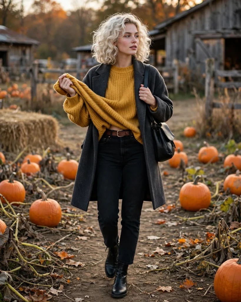 21 Pumpkin Patch Outfits with Black Boots: Cute & Chic Fall Looks 17 Black Jeans with a Mustard Sweater Pumpkin Patch Outfit with Black Boots