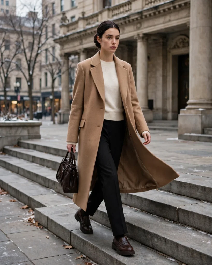 21 Winter Going Out Outfits: Chic Looks for Cold Nights 17 Long Wool Coat with Tailored Pants Winter Going Out Outfit