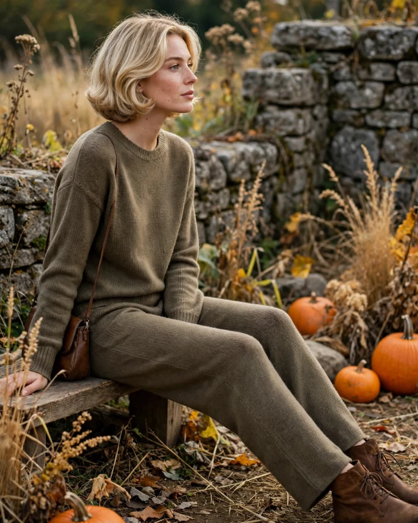 Matching Knit Set with Ankle Boots Pumpkin Patch Outfit