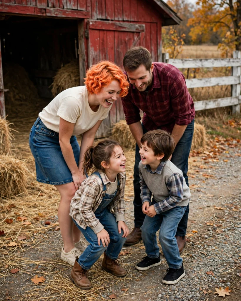Plaid Shirts with Denim and Brown Boots Fall Family Picture Outfit