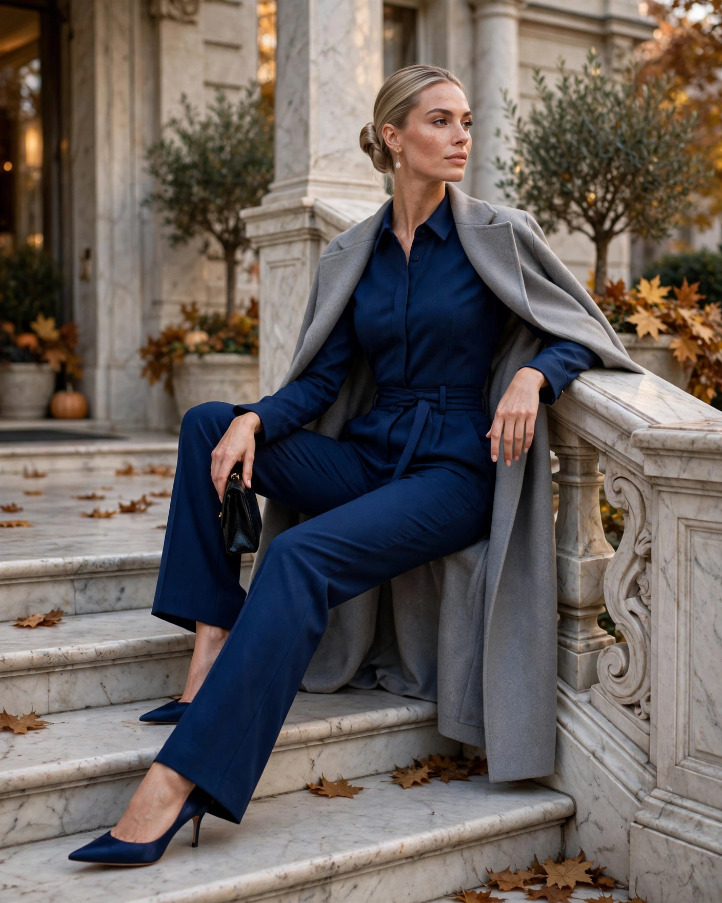 22 Classy Fall Outfits for Women: Elegant Looks to Wear This Season 18 Elegant Jumpsuit with a Longline Coat Classy Fall Outfit