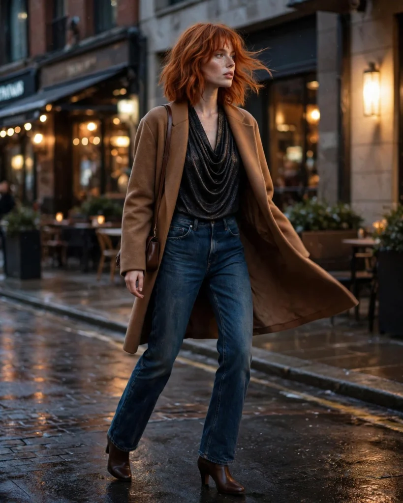 21 Winter Going Out Outfits: Chic Looks for Cold Nights 18 Jeans with a Statement Top and Heeled Boots Winter Going Out Outfit