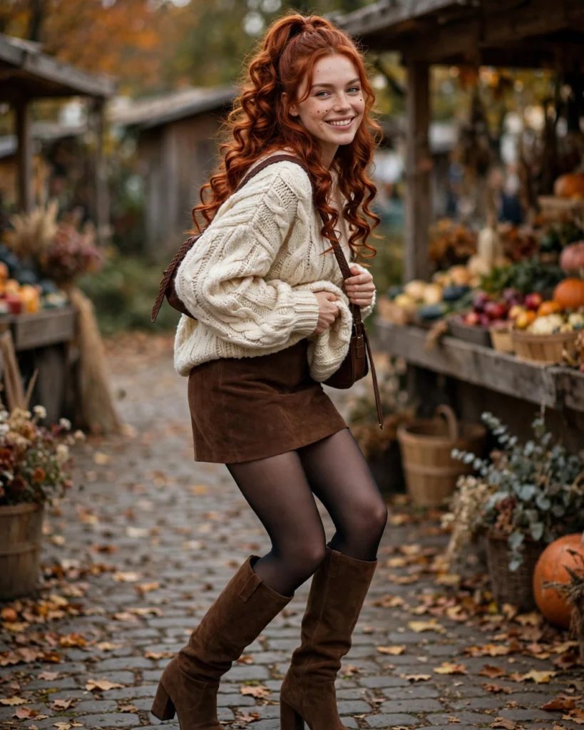 21 Fall Festival Outfits for Women: Cute & Chic Looks for Autumn 18 Suede Mini Skirt with a Chunky Knit Fall Festival Outfit