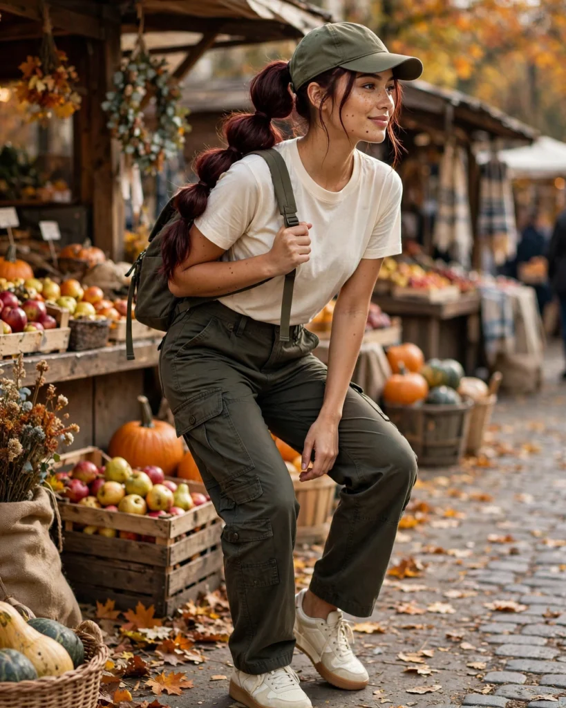 Utility Pants with a Soft Crewneck Tee Casual Fall Outfit