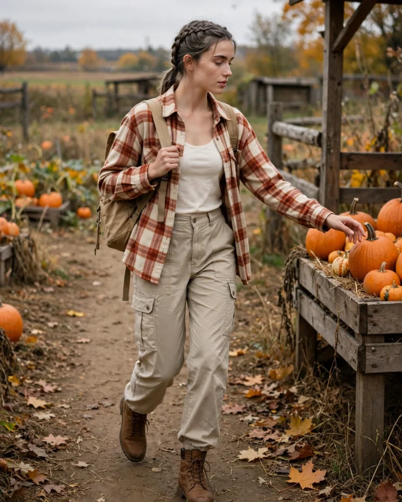 21 Casual Pumpkin Patch Outfits: Cute & Comfortable Fall Looks 18 Utility Pants with a Flannel Shirt Casual Pumpkin Patch Outfit