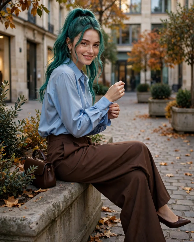 Wide-Leg Trousers with a Chic Blouse Fall Fashion Outfit