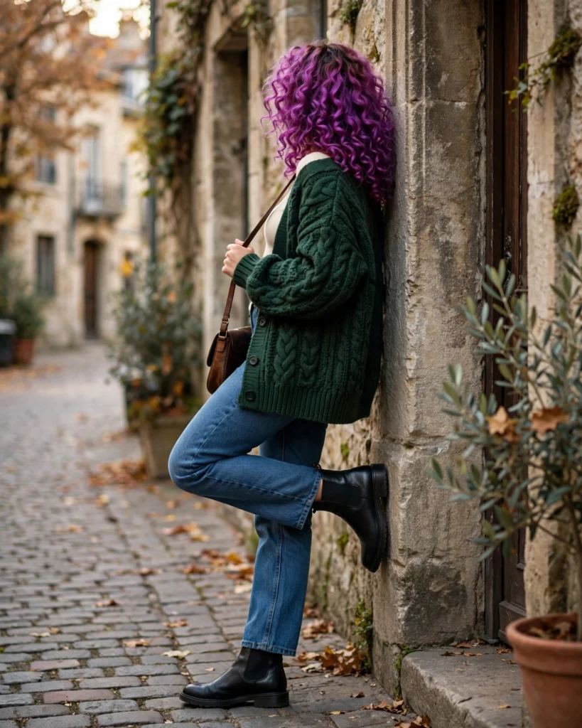 Jeans with a Chunky Cardigan and Chelsea Boots Fall Jeans Outfit