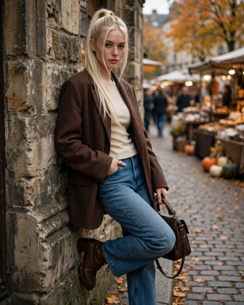 21 Fall Festival Outfits for Women: Cute & Chic Looks for Autumn 19 Oversized Blazer with Jeans and Ankle Boots Fall Festival Outfit