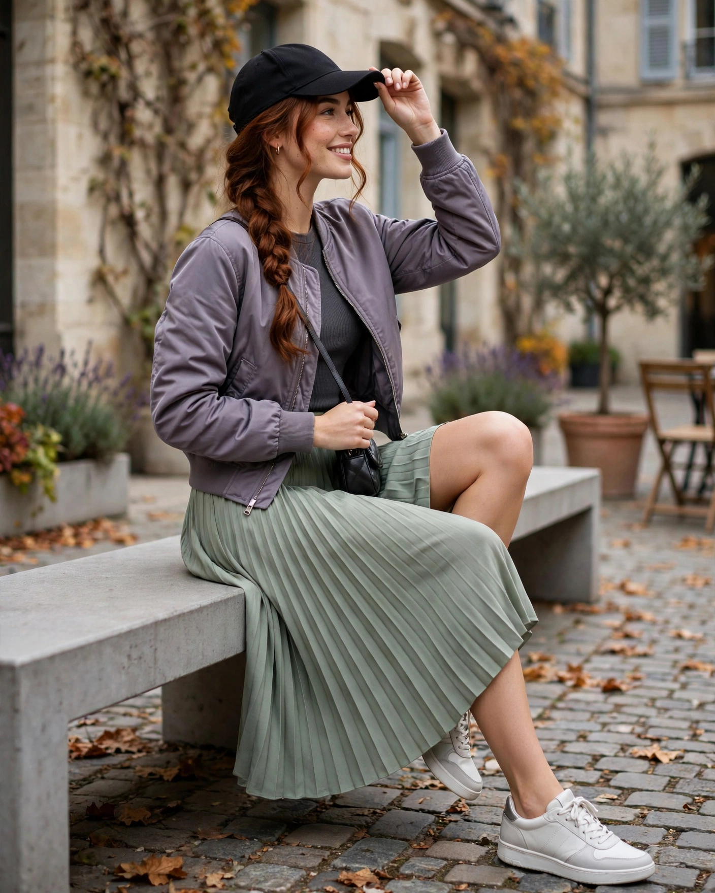 20 Midi Skirt Fall Outfits: Chic and Effortless Looks to Try 19 Pleated Midi Skirt with a Cropped Bomber Midi Skirt Fall Outfit