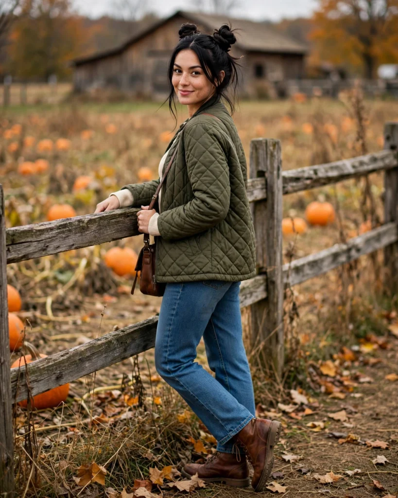 Quilted Jacket with Straight-Leg Jeans Pumpkin Patch Outfit
