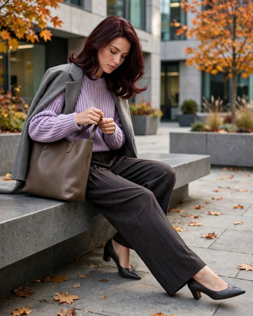 21 Must-Have Fall Outfits: Chic Looks to Wear All Season 19 Textured Sweater with a Pleated Trousers Set Must-Have Fall Outfit