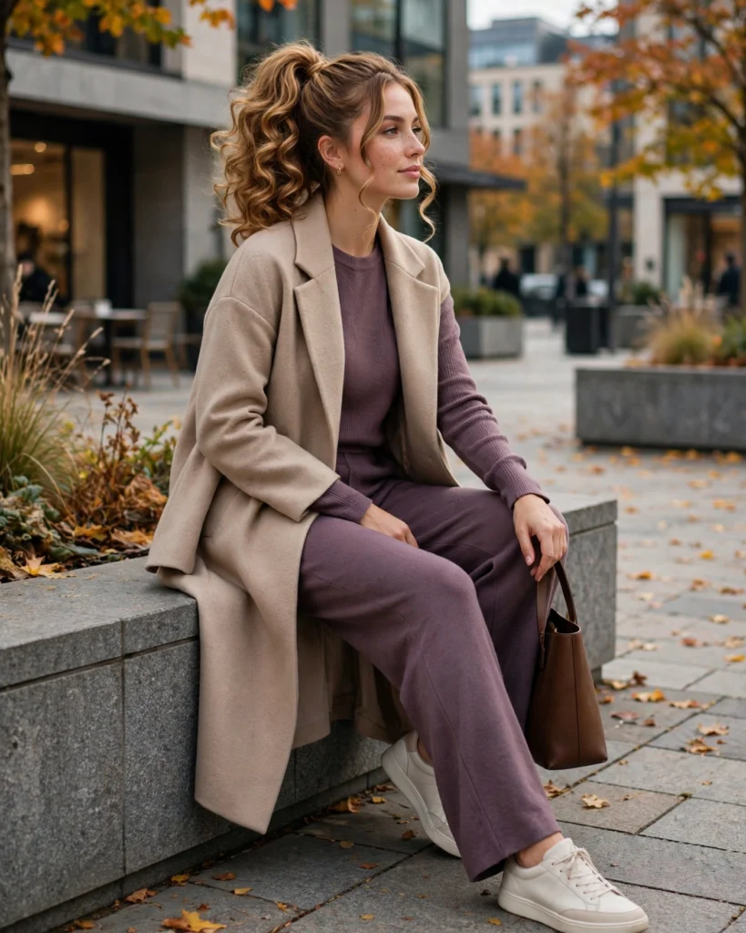 22 Modest Fall Outfits: Elegant and Chic Looks for Every Occasion 20 Matching Two-Piece Set with a Long Coat Modest Fall Outfit