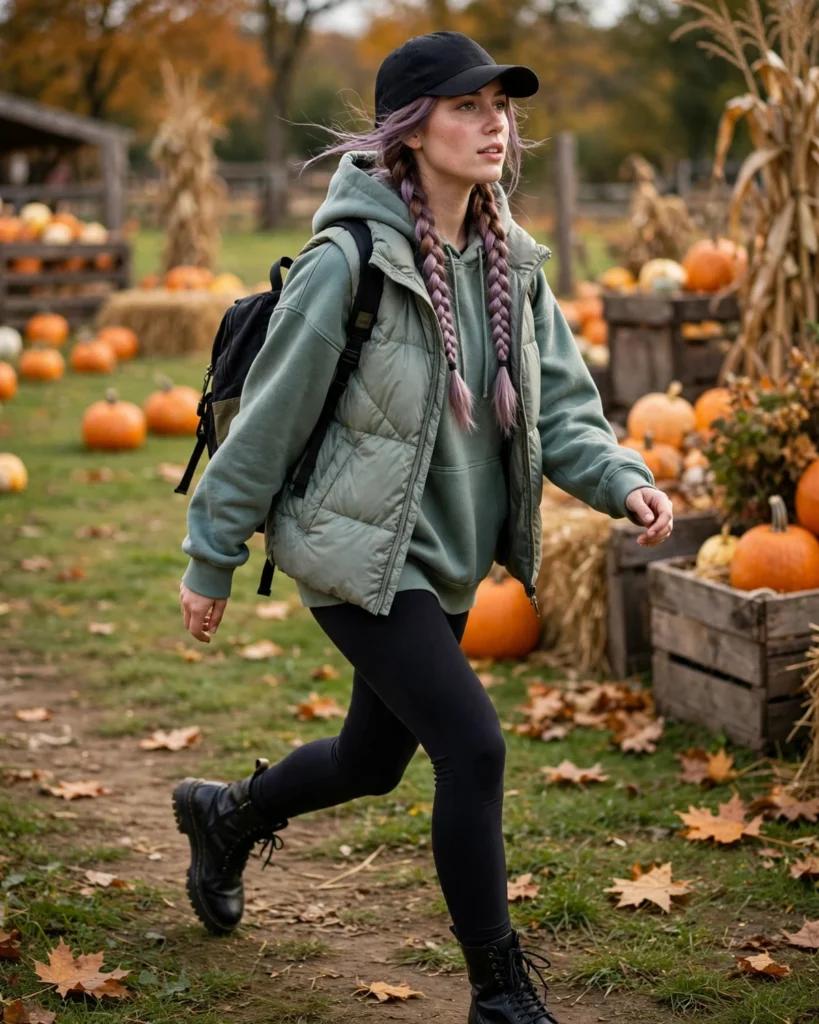 21 Pumpkin Patch Outfits with Black Boots: Cute & Chic Fall Looks 20 Oversized Hoodie with Black Leggings and Combat Boots Pumpkin Patch Outfit with Black Boots
