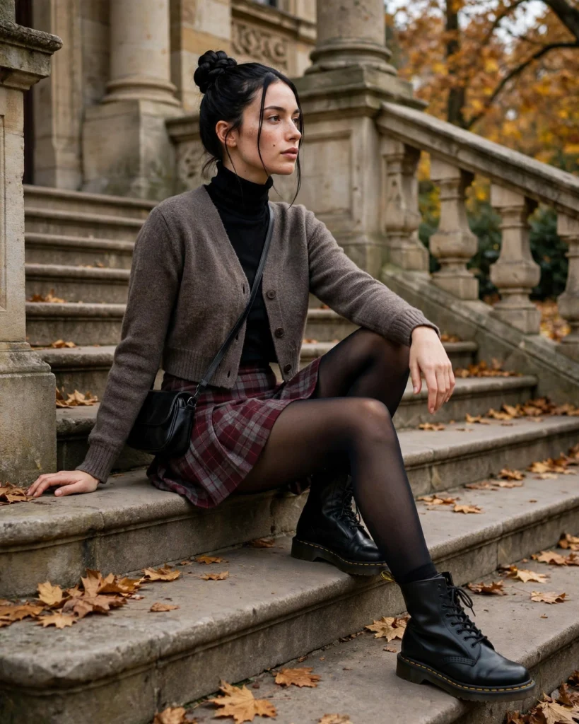 Plaid Mini Skirt with a Turtleneck Doc Martens Fall Outfit