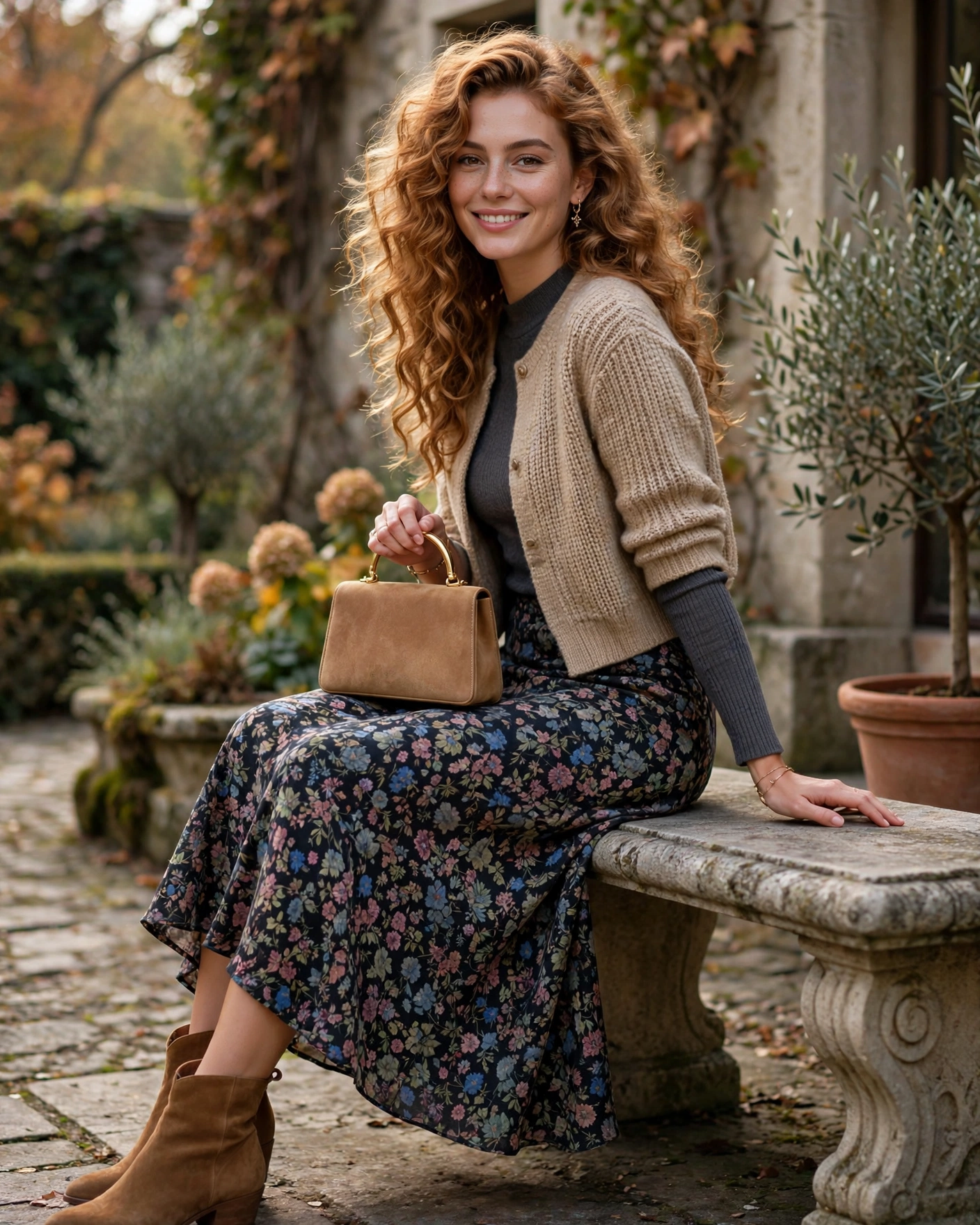 20 Midi Skirt Fall Outfits: Chic and Effortless Looks to Try 21 Floral Midi Skirt with a Short Knit Jacket Midi Skirt Fall Outfit