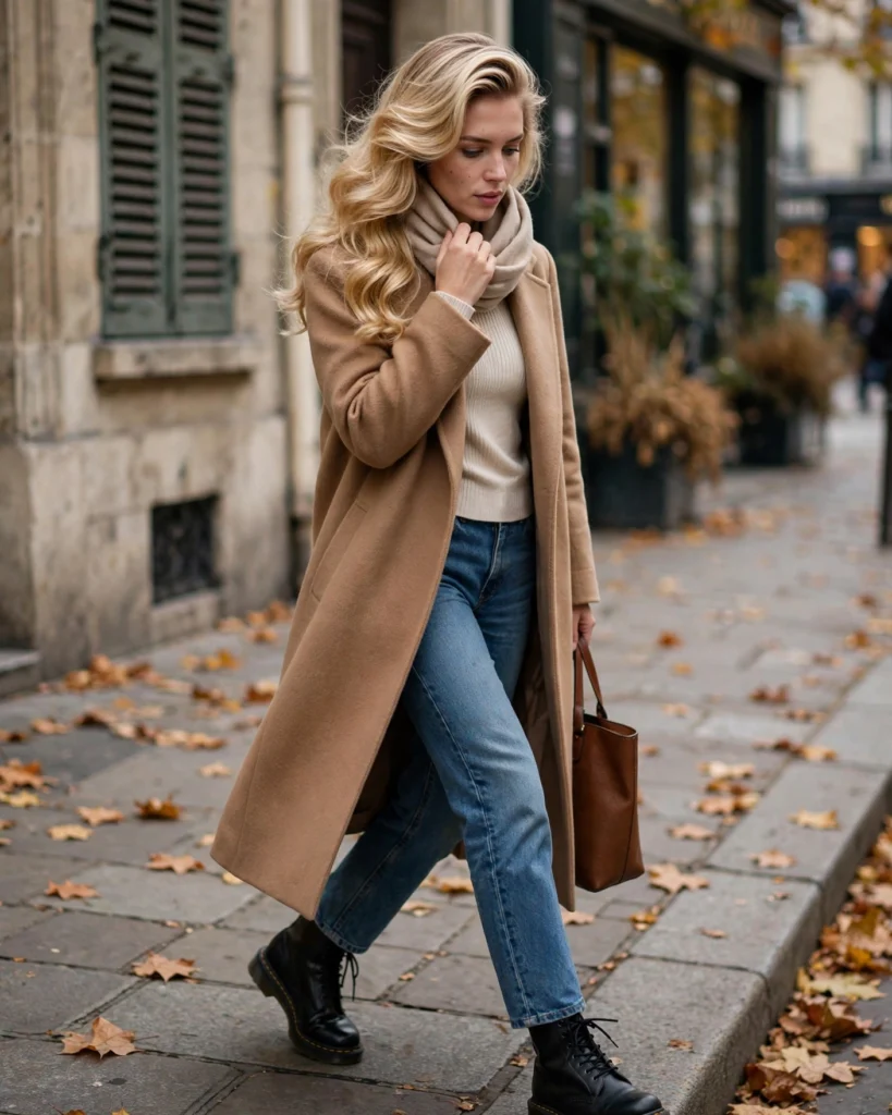 Long Wool Coat with a Simple Jeans Outfit Doc Martens Fall Outfit