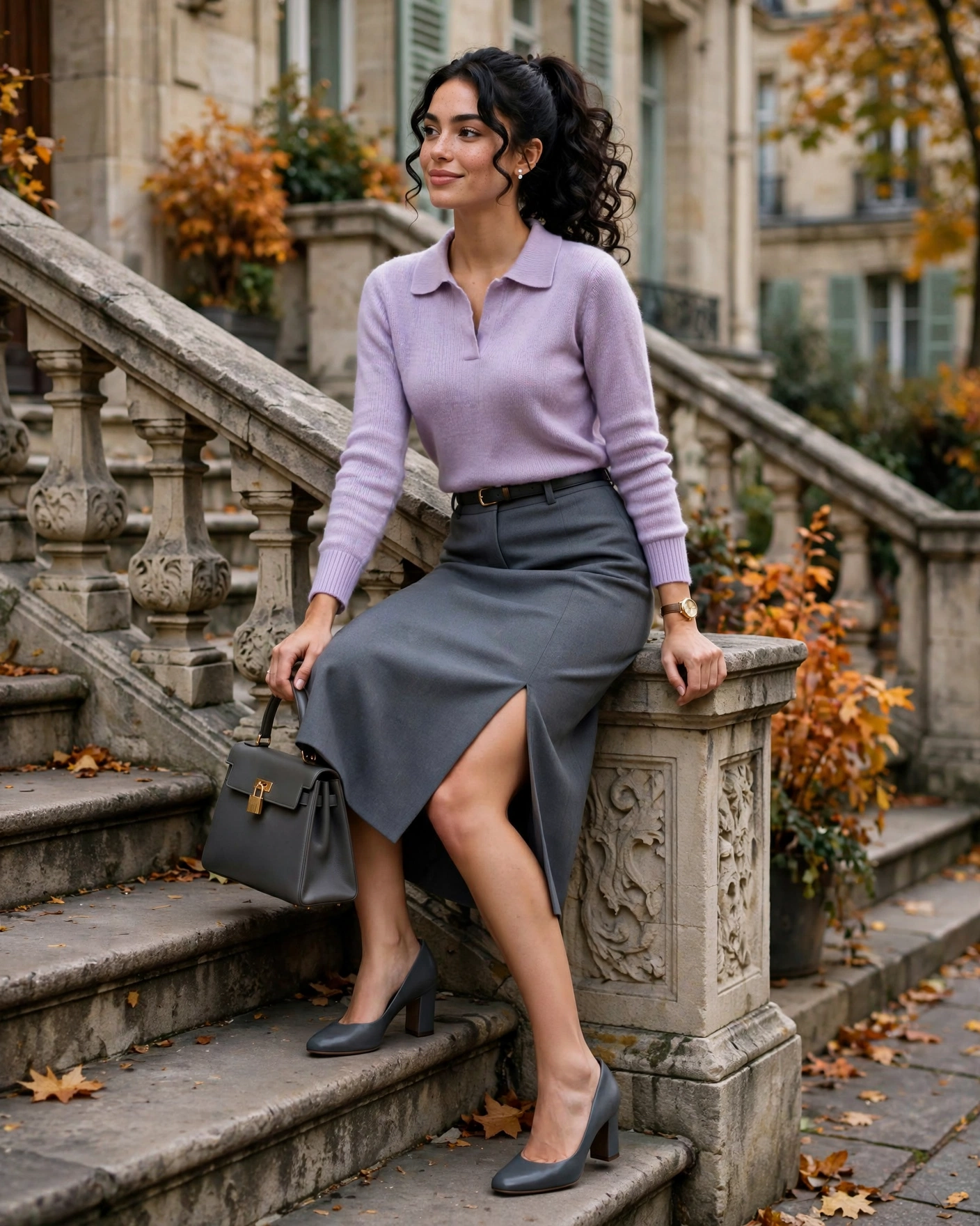 22 Classy Fall Outfits for Women: Elegant Looks to Wear This Season 21 Polished Polo Knit with Tailored Skirt Classy Fall Outfit
