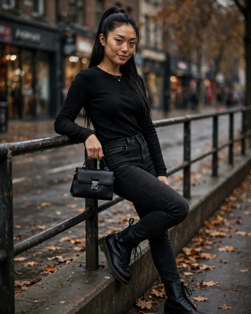 Black-on-Black Outfit with Doc Martens Doc Martens Fall Outfit