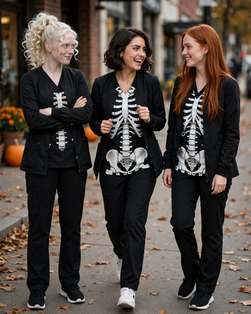 Matching Skeleton Scrubs for a Healthcare Team Scrub Halloween Costume