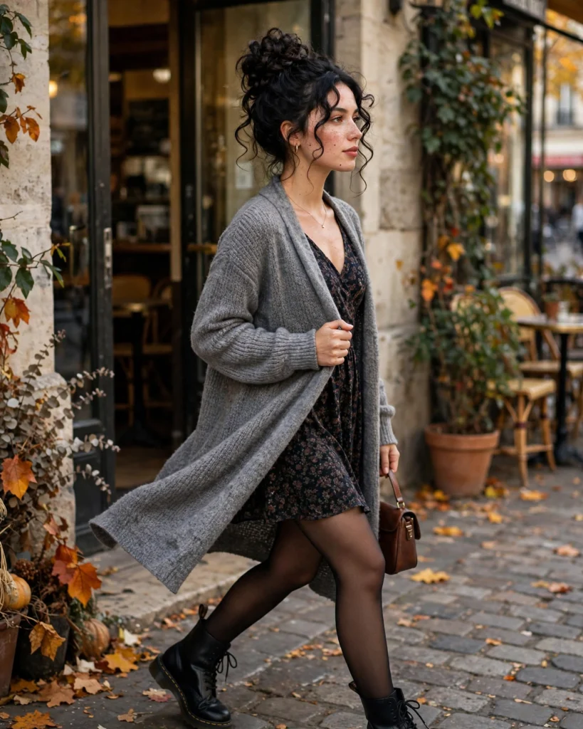 Long Cardigan with a Simple Dress and Doc Martens Doc Martens Fall Outfit
