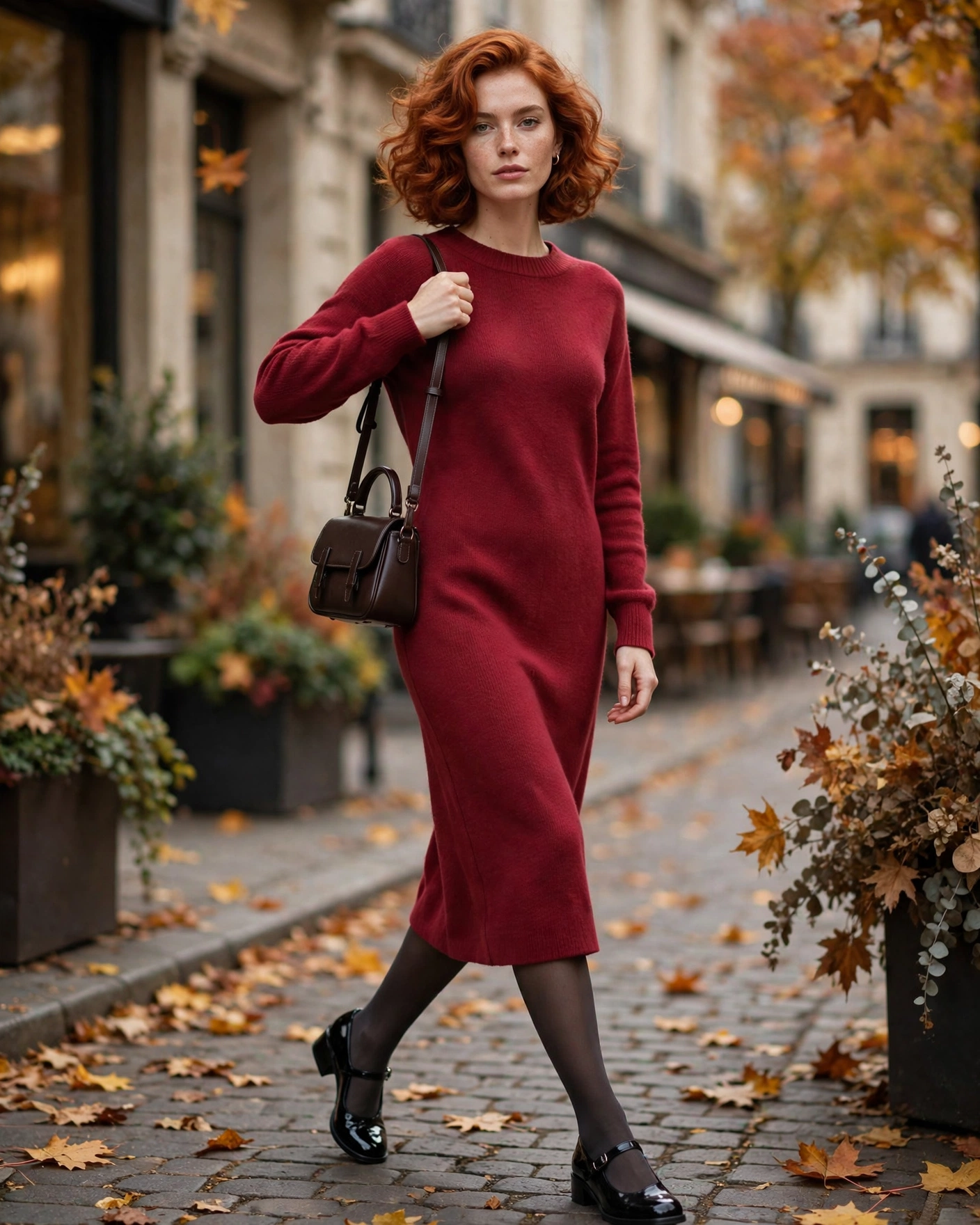 Fall Sweater Dress Outfits: 22 Cozy and Chic Looks You’ll Want to Wear All Season 3 Berry Red Boatneck Dress with Charcoal Tights Sweater Dress Fall Outfit