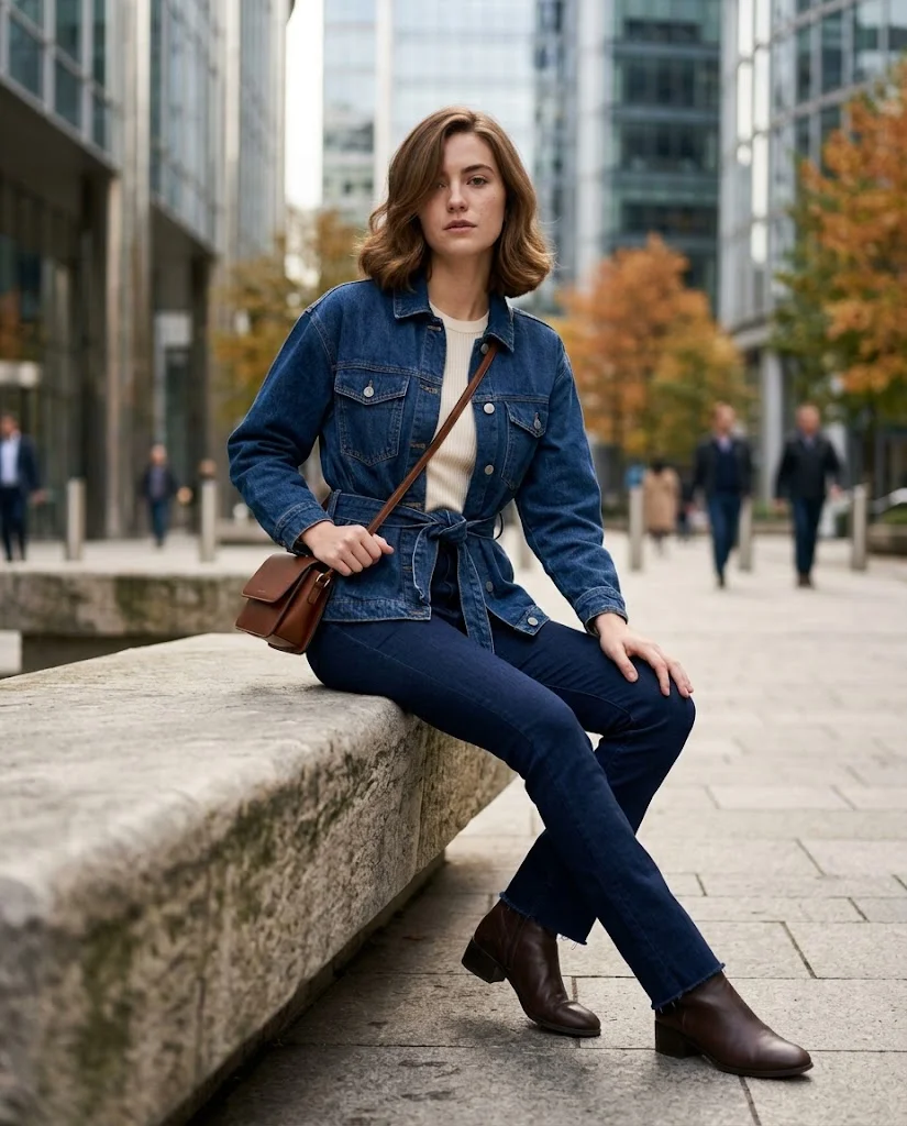 Boxy Denim Jacket with Slim Bootcut Pants October Outfit