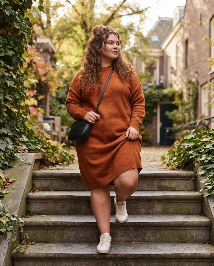Casual Sweater Dress + Sneakers Plus Size Comfy Fall Outfit