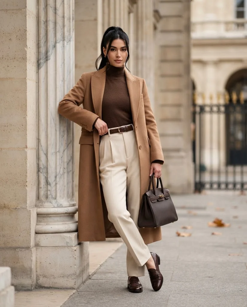 Chocolate Brown Sweater with Pleated Trousers Old Money Cold Fall Outfit