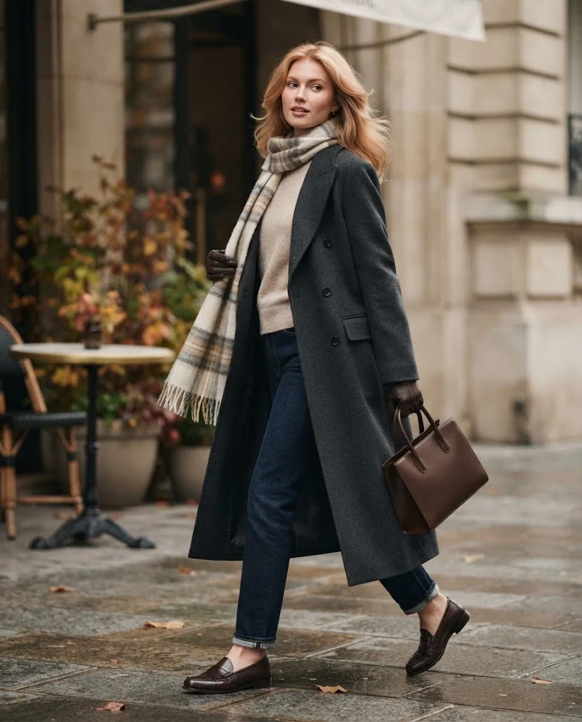 Classic Old Money Weekend Outfit with Wool Coat Old Money Cold Fall Outfit