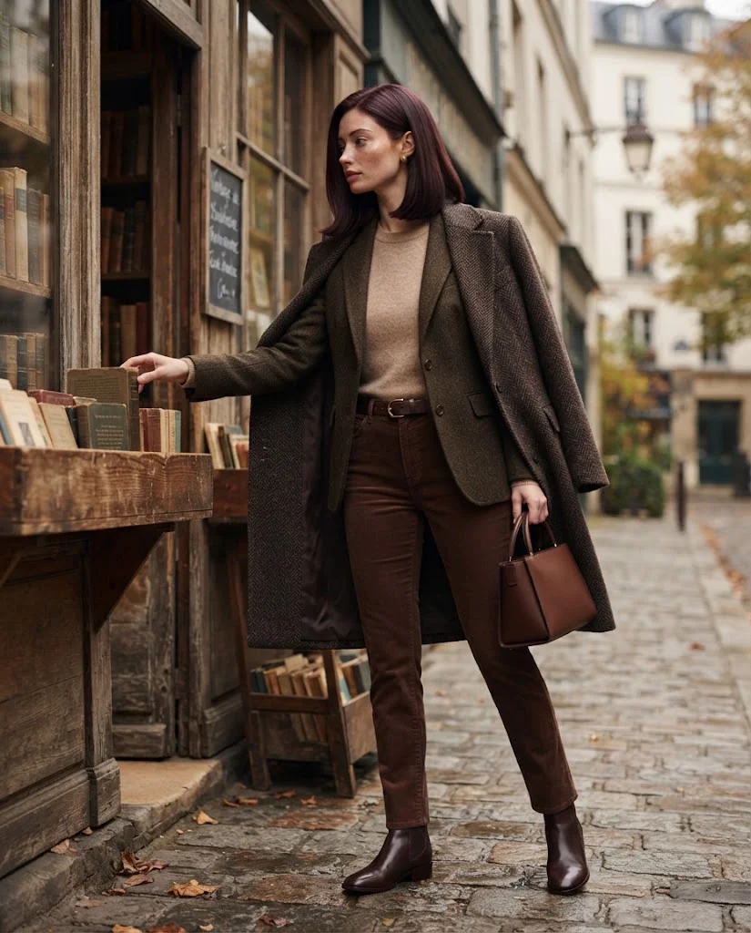 Corduroy Trousers with Leather Boots Old Money Cold Fall Outfit
