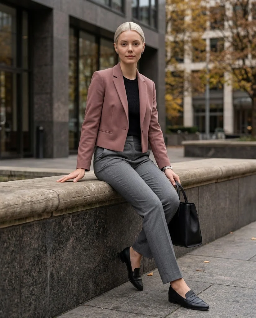22 Fall Professional Outfits for Women: Chic Office Looks for Every Workday 7 Cropped Blazer with Straight-Leg Pants Fall Professional Outfit