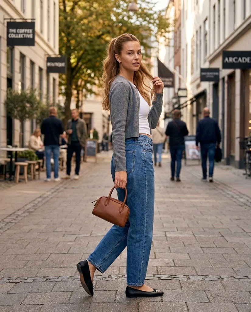 Cropped Cardigan with Barrel-Leg Jeans October Outfit