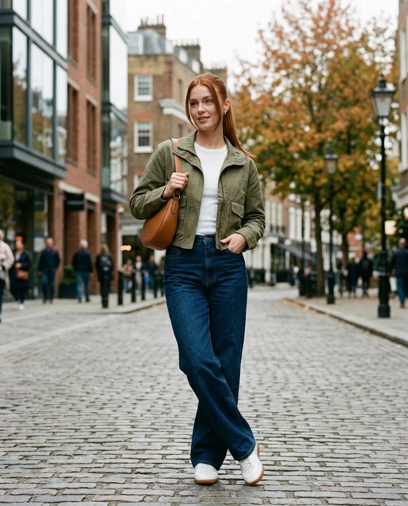 Cropped Utility Jacket with Wide-Leg Jeans October Outfit