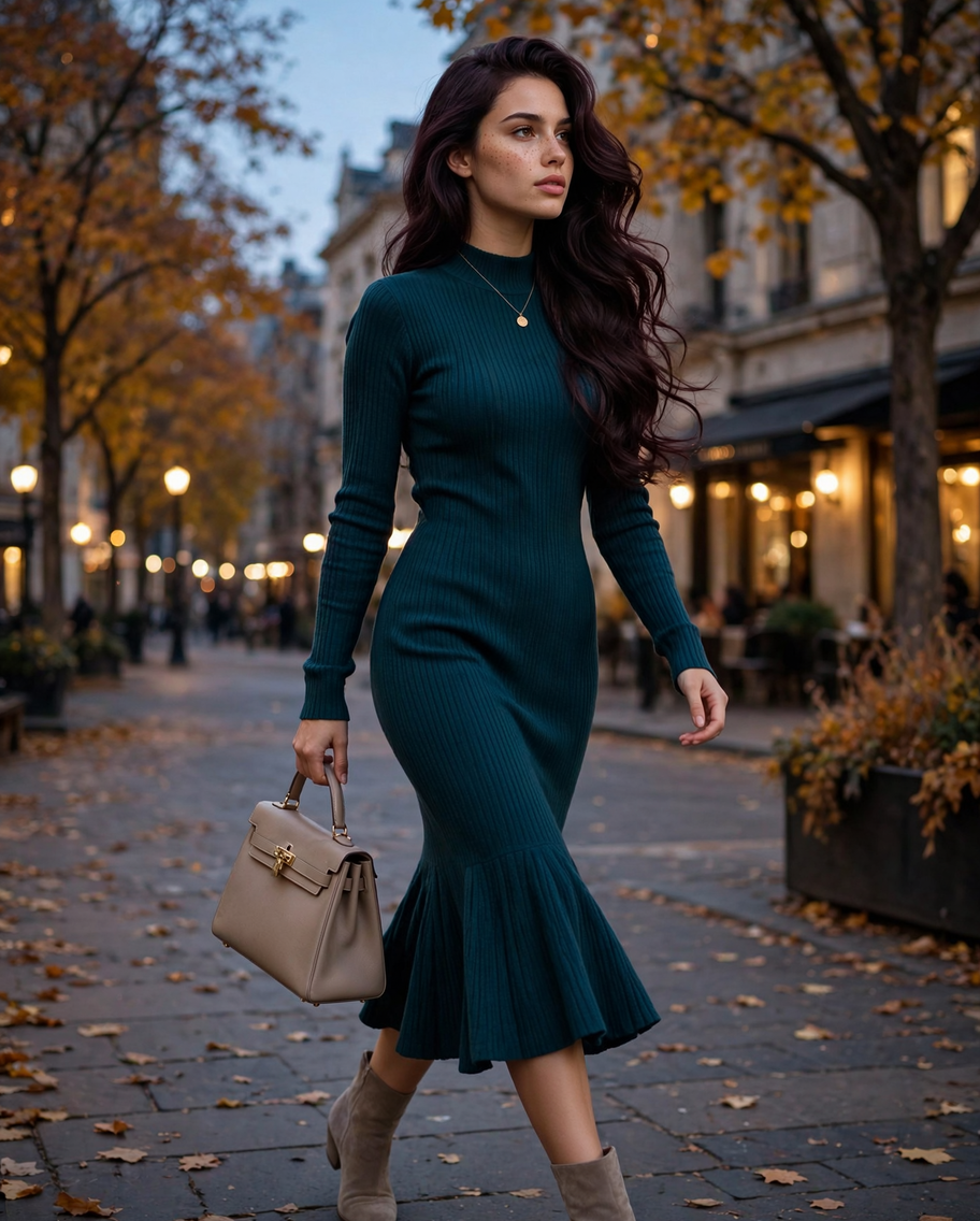 Fall Sweater Dress Outfits: 22 Cozy and Chic Looks You’ll Want to Wear All Season 21 Deep Teal Sweater Dress with Suede Ankle Boots Sweater Dress Fall Outfit
