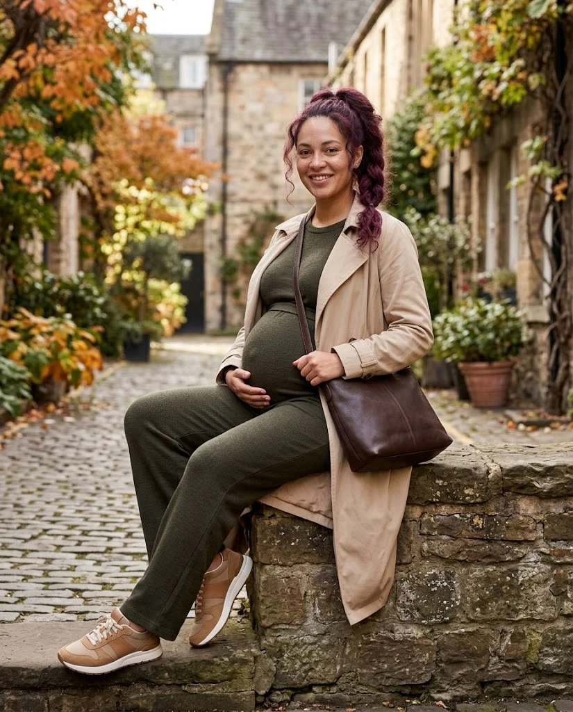 Fall Floral Maternity Dress with Ankle Boots Fall Pregnancy Outfit