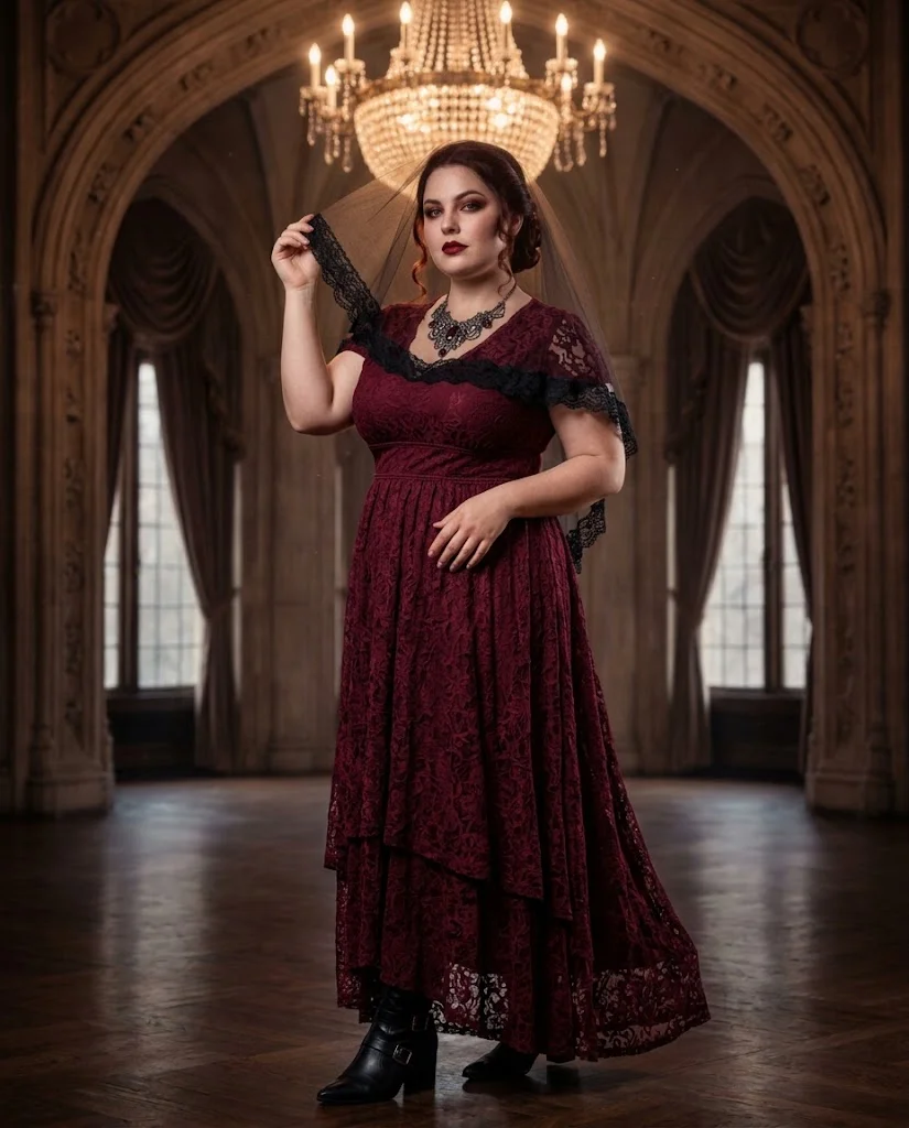 Glamorous Vampire Bride with Lace Details Plus Size Halloween Outfit