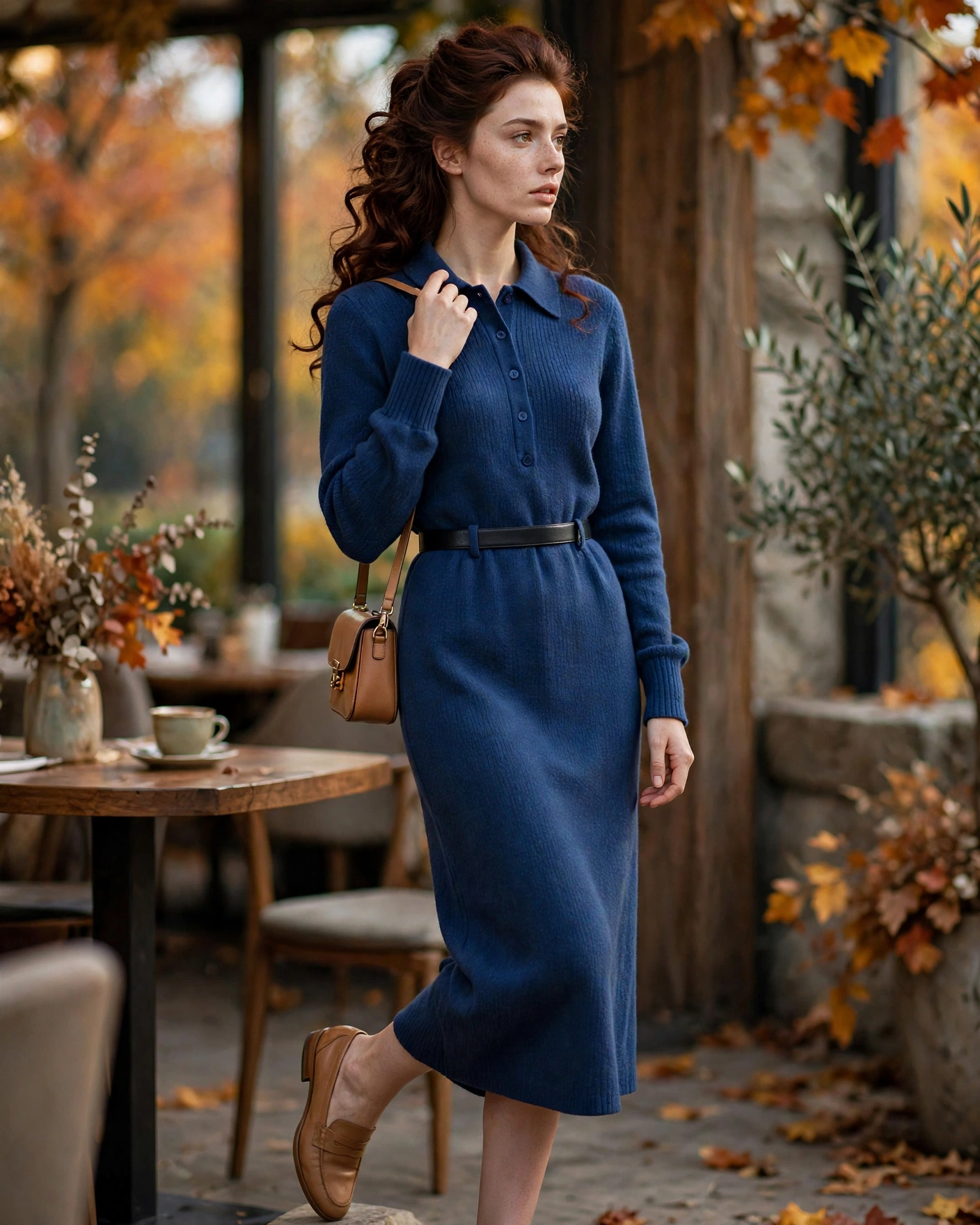 Fall Sweater Dress Outfits: 22 Cozy and Chic Looks You’ll Want to Wear All Season 5 Ink Blue Collared Sweater Dress with Tan Loafers Sweater Dress Fall Outfit