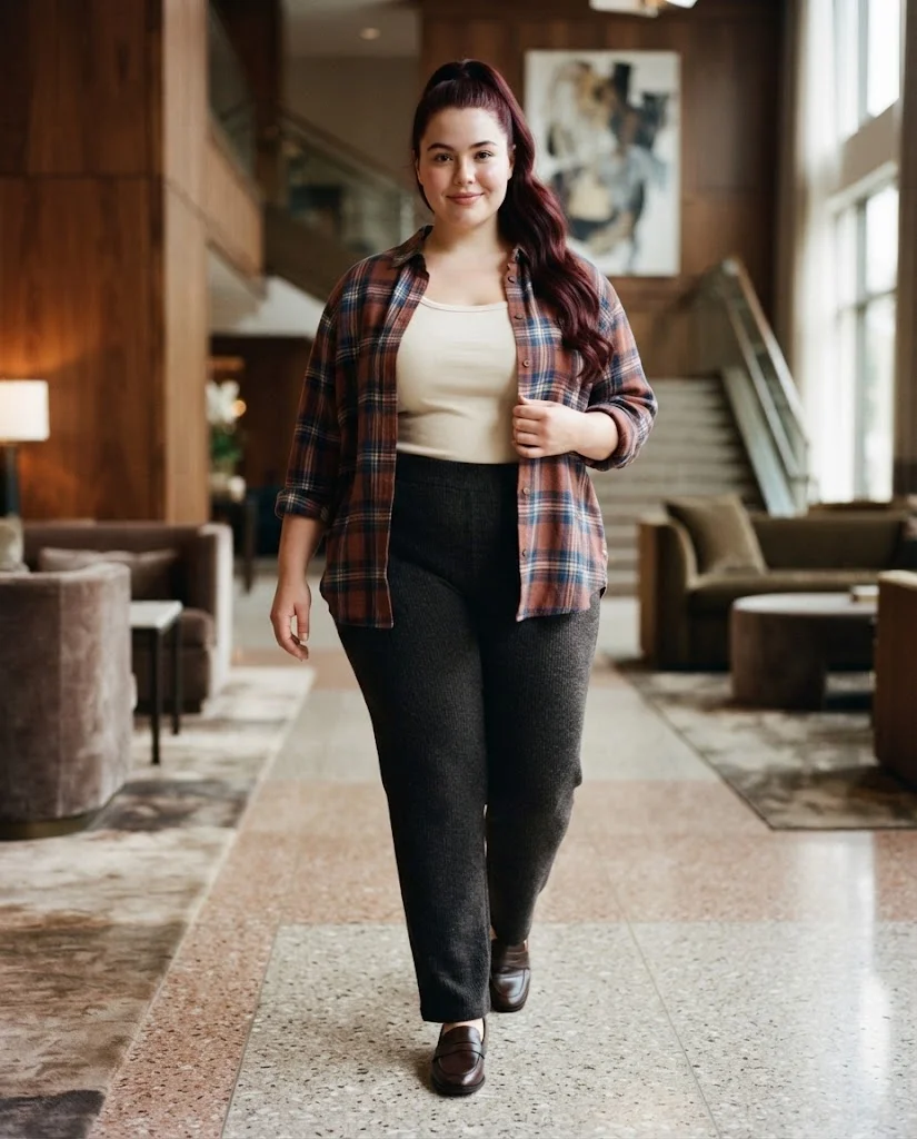 Knit Pants + Oversized Button-Down Plus Size Comfy Fall Outfit