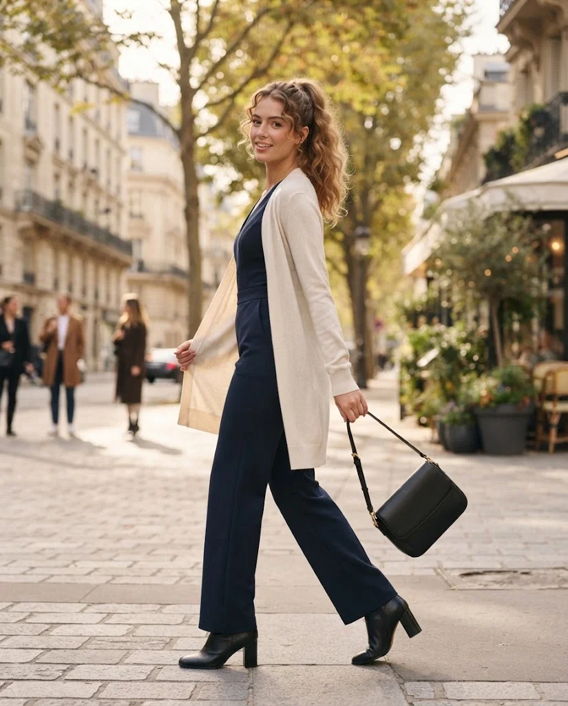Long Cardigan with Fitted Jumpsuit October Outfit