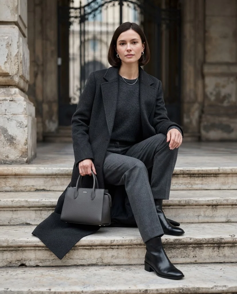 Monochrome Charcoal Cold Fall Look Old Money Cold Fall Outfit
