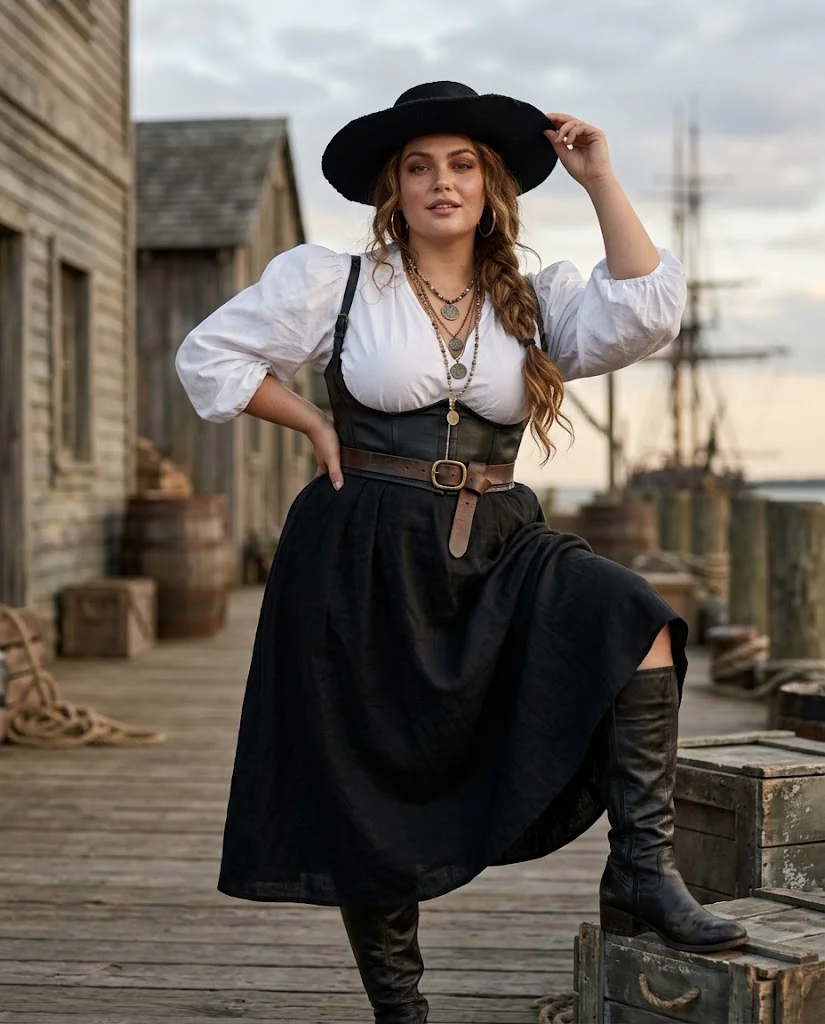 Pirate-Inspired Outfit with a Corset and Skirt Plus Size Halloween Outfit