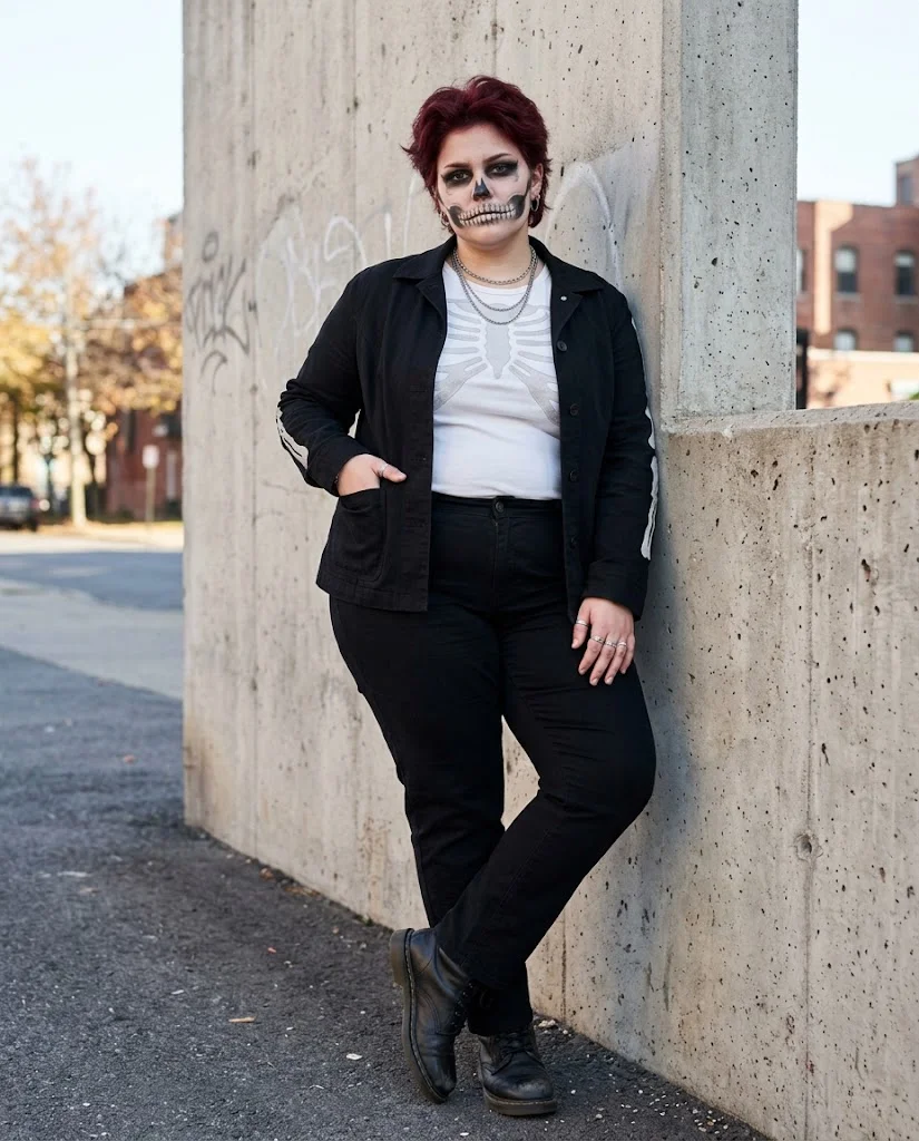 Skeleton-Inspired Black and White Outfit Plus Size Halloween Outfit