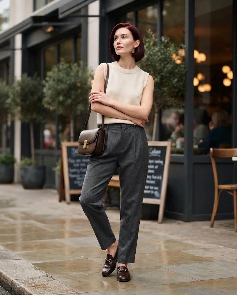 Sleeveless Sweater with High-Rise Tapered Pants October Outfit