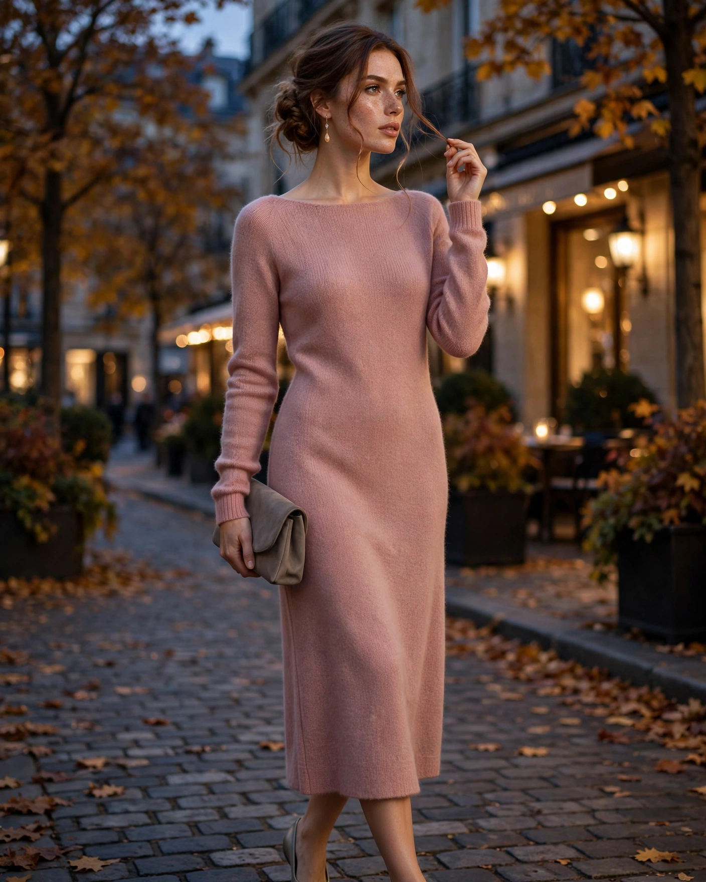 Fall Sweater Dress Outfits: 22 Cozy and Chic Looks You’ll Want to Wear All Season 20 Soft Rose Sweater Dress with Metallic Flats Sweater Dress Fall Outfit