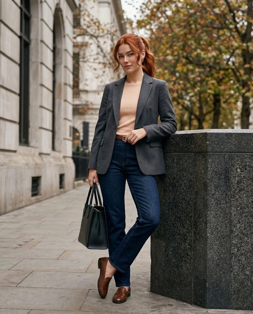 22 Fall Professional Outfits for Women: Chic Office Looks for Every Workday 10 Straight Jeans with a Refined Blazer Fall Professional Outfit