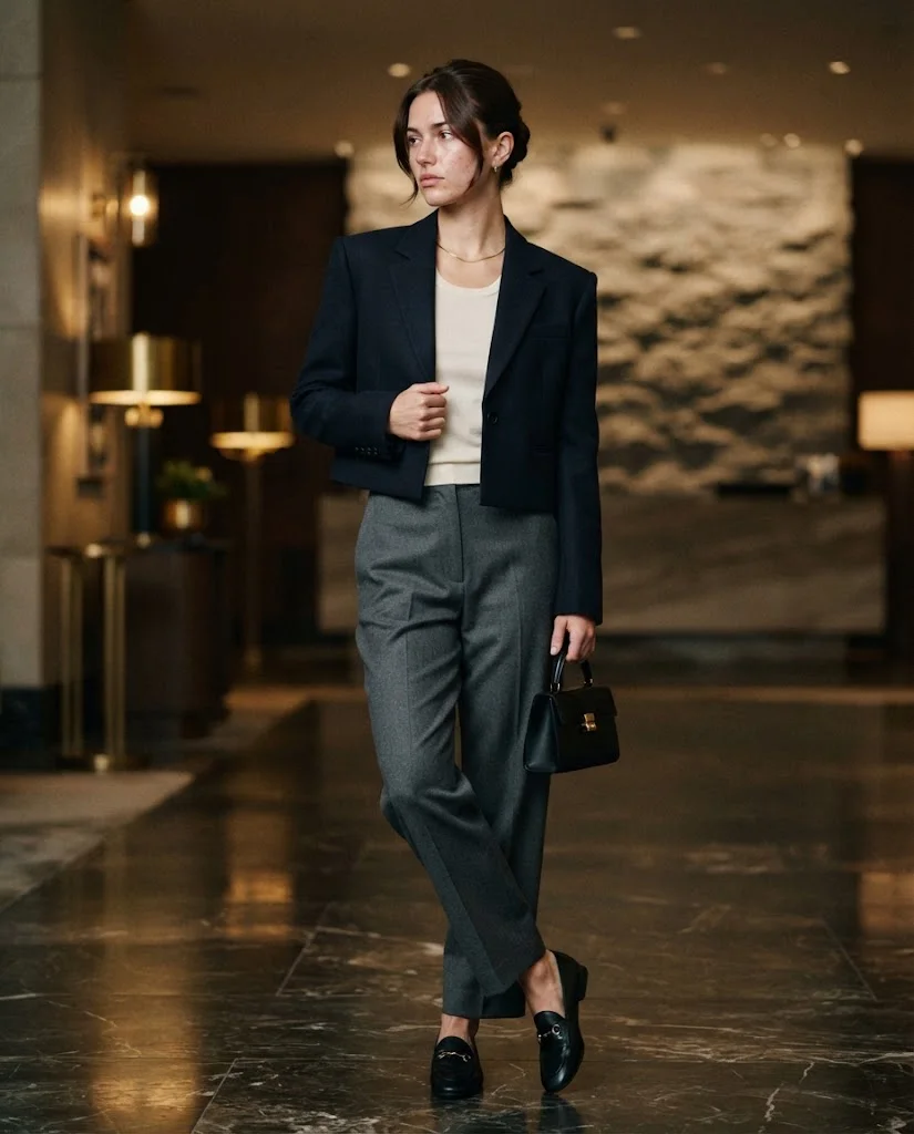 Structured Cropped Blazer with Relaxed Trousers October Outfit