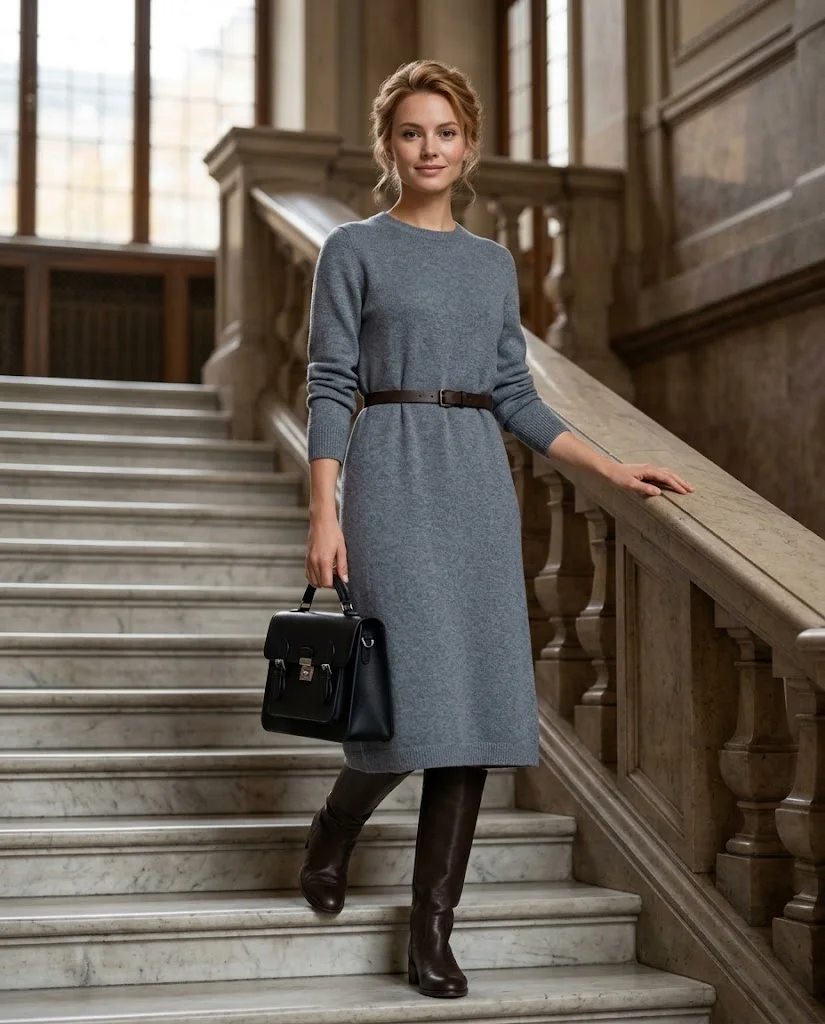 22 Fall Professional Outfits for Women: Chic Office Looks for Every Workday 5 Sweater Dress with a Belt Fall Professional Outfit