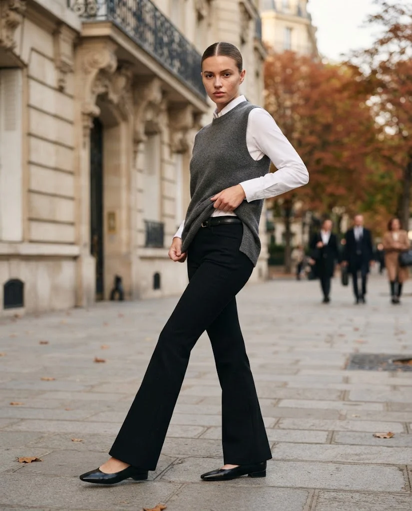 Sweater Vest with Flared Trousers October Outfit
