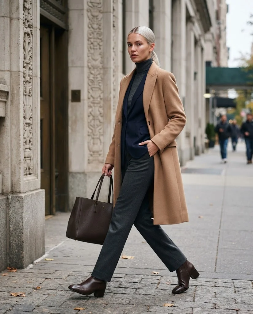 Tailored Blazer Layered Under a Wool Coat Old Money Cold Fall Outfit